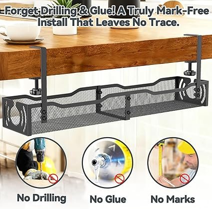 Tronvia |Cable Management, 25.3'' Under Desk Cable Management Tray No Drill - Image 2