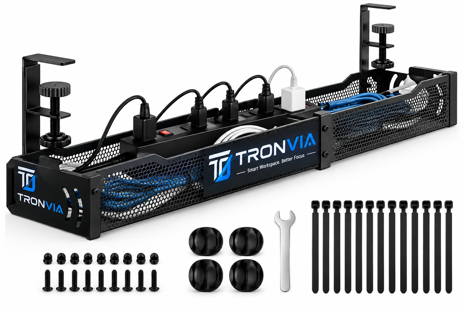 Tronvia |Cable Management, 25.3'' Under Desk Cable Management Tray No Drill